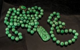 Jade Twin Strand Necklace with Pendant,