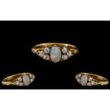 Antique Period 18ct Gold - Attractive and Top Quality Opal and Diamond Stone Set Ring,