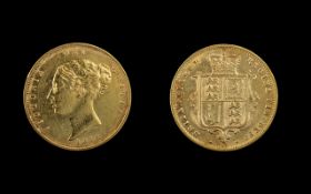 Queen Victoria 22ct Gold - Young Head Shield Back Half Sovereign - Date 1875.