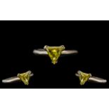 18ct White Gold - Superb Single Stone Trillion Cut Diamond of Fancy Yellow Colour.