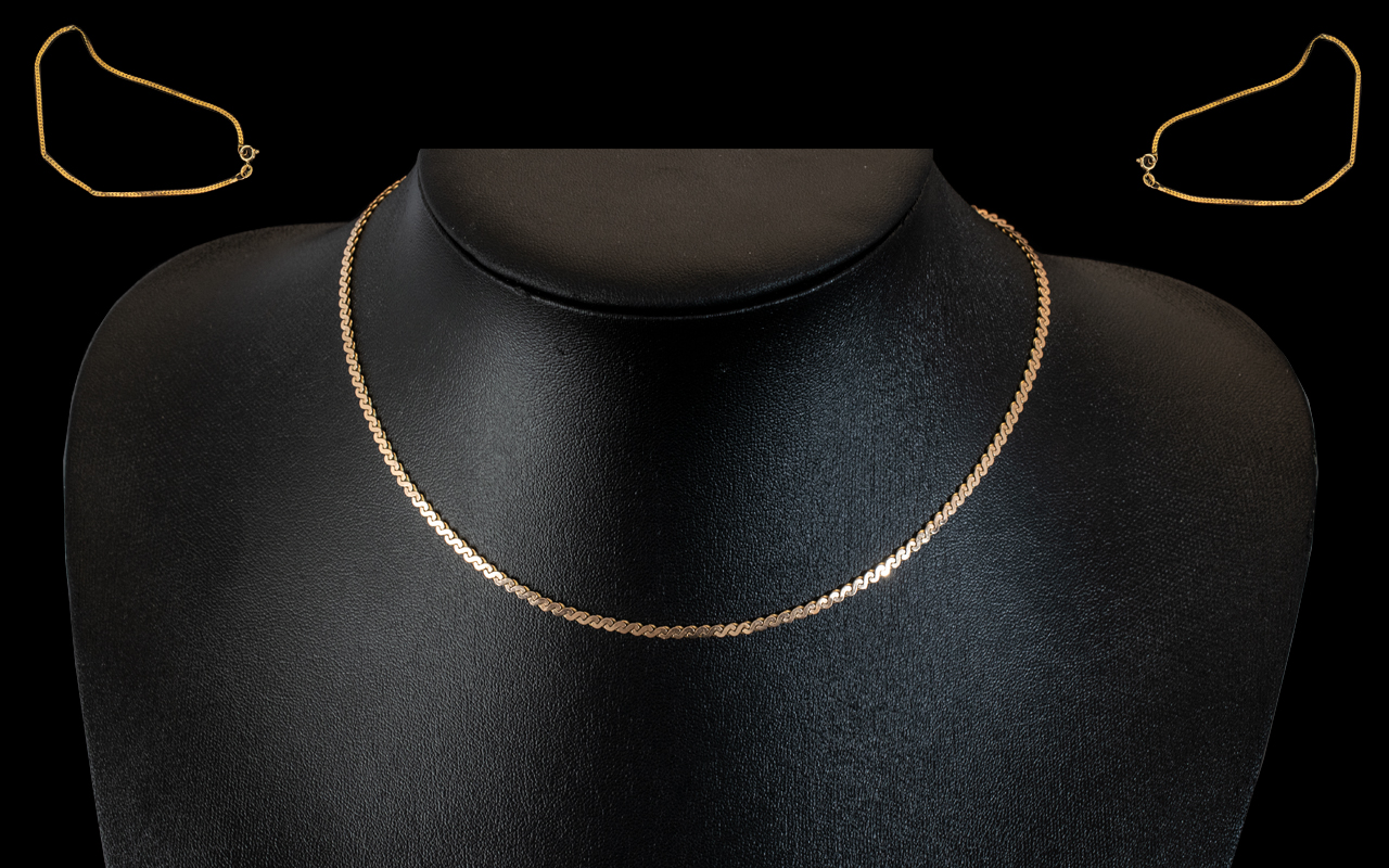 Ladies 9ct Gold Serpentine Design Chain, Marked 9.375. 7,5 Inches - 18.