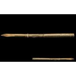 An Antique 9ct Gold Dip Pen. Engraved Floral Decoration, Unmarked Tests 9ct, Weight 10 grams, Length