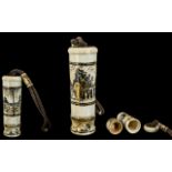 French 19th Century - Ladies Cylindrical Shaped and Heavy 3 Section Ivory Needle Holder,