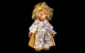 Steiff Vintage Small Mecki Hedgehog Friend, Dressed In a Decorative Dress / Apron and Undergarment.
