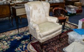 Two Antique Wing Back Armchairs, upholst