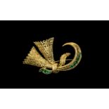 Ladies - 18ct Gold Brooch Set with Emera