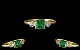 18ct Gold - Pleasing 3 Stone Emerald and