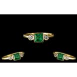 18ct Gold - Pleasing 3 Stone Emerald and