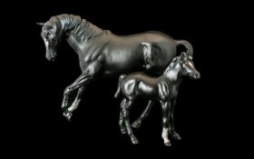 Beswick - Hand Painted Horse Figures ' Black Beauty and Foal ' Designed by Graham Tongue.