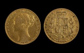 Queen Victoria - Scarce 22ct Gold Shield Back Young Head Full Sovereign - Date 1844,