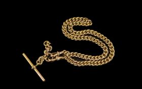 Edwardian Period 1902 - 1910 9ct Gold Watch Albert Chain with T-Bar, Superb Colour and Condition.
