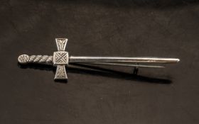 Silver Medieval Sword In the Form of a Brooch. Good Quality Brooch In the Form of a Medieval Sword.