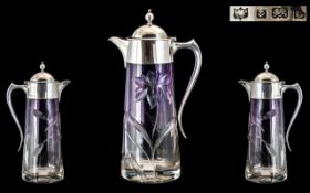 Edwardian Period 1902 - 1910 Superb Quality Silver Mounted Glass Claret Jug of Pleasing Proportions.