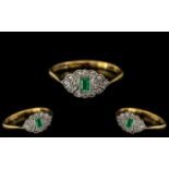 Art Deco Period 18ct Gold and Platinum Ladies Exquisite and Petite Diamond and Emerald Set Ring,