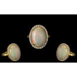 Ladies 14ct Gold - Large and Impressive Opal and Diamond Set Ring, Marked 585 to Interior of Shank.