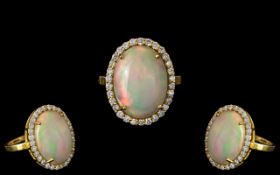 Ladies 14ct Gold - Large and Impressive Opal and Diamond Set Ring, Marked 585 to Interior of Shank.