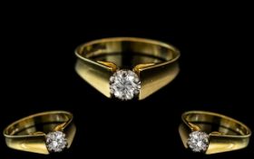 Ladies Attractive - 18ct Gold Stylish Set Single Stone Diamond Ring, Full Hallmark 750 to Interior