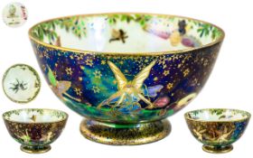 Wedgwood 1920's Daisy Makeig Jones Small Fairyland Lustre Footed Bowl ' Garden of Paradise '