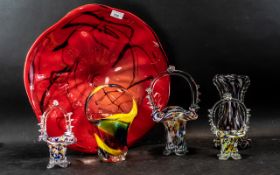 Collection of Murano Style Glass, to include three basket vases,