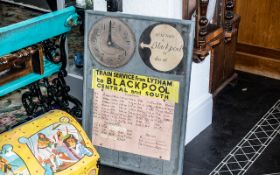 Plank Made Blackpool Train Service to Lytham Notice Board, with hand turned clock,