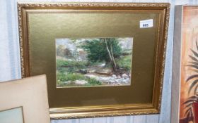 Watercolour of a Wooden Glen dated 1898, mounted and framed behind glass, overall size 17'' x 14''.