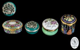 Halcyon Days + Other Hand Enamelled Trinket Boxes. ( 4 ) In Total.