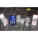Collection of Glass, to include a cut glass biscuit barrel 9" tall, a cut glass basket 7.5" x 7.