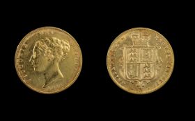 Queen Victoria 22ct Gold - Young Head Shield Back Half Sovereign - Date 1875. London Mint, Good