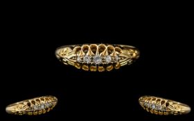 Antique Period 18ct Gold Five Stone Diamond Set Ring - Gallery Setting. The Old Cut Diamonds of Good