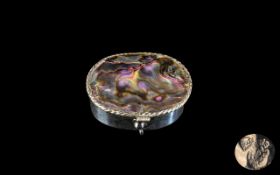 Silver Pill Box. Silver Pill Box with Mother of Pearl Top. Hallmarked for Silver.