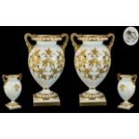 G & Company China Works - Worcester Pair of Fine Quality Hand Decorated Twin Handle Urn Shaped