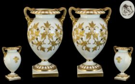 G & Company China Works - Worcester Pair of Fine Quality Hand Decorated Twin Handle Urn Shaped