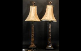 Pair of Modern Decorative Wicker Effect Table Lamps. Height 30", with shades.