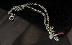 Solid Silver Statement Designer Necklace, Chunky Silver Necklace with Stone Set Pendant Drop,