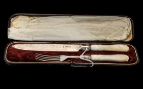 Victorian Silver Knife & Fork Set in fitted case, mother of pearl handles,