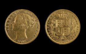 Queen Victoria 22ct Gold - Shield Back Young Head Full Sovereign - Date 1857.