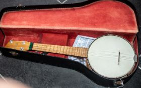 Maxitone Ukulele Banjo closed backed, in fitted case.