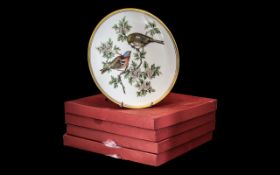 Five Spode Cabinet Plates, garden birds to include Mistle Thrush, Blue Titmouse, Wren, Robin