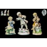 Royal Worcester Fine Trio of Hand Painted Figures. Each Figure Depicts a Month of the Year.
