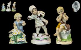 Royal Worcester Fine Trio of Hand Painted Figures. Each Figure Depicts a Month of the Year.