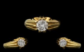 Gents 18ct Gold Single Stone Diamond Ring, Gypsy Setting.