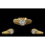 Gents 18ct Gold Single Stone Diamond Ring, Gypsy Setting.