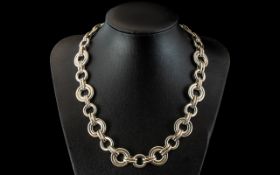 A Vintage Expensive Sterling Silver Fashion Large Circular Link Design Necklace.