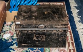 Two Antique Deed Boxes, comprising a large metal deed box with two side handles,