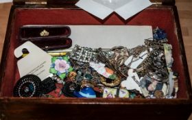 Large Box of Vintage Costume Jewellery In a Light Oak Box.