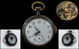 Antique Period - Excellent Quality Gun Metal 1/4 Repeater Key-less Open Faced Pocket Watch with
