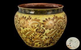 Doulton Lambeth - Chine-ware Jardiniere c.1950's. Naturalistic, Floral and Leaf Decoration on Pale