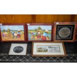 A Collection of Framed Pictures, to include Two Oil on Board Paintings of Corn Workers,