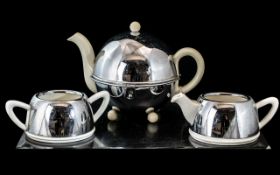 Chrome 1940's Tea set by Everhot, comprising Tea Pot, Sugar Bowl and Milk Jug/Creamer.