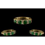 Antique Period - Attractive Natural Emerald and Diamond Set Ladies Dress Ring, Gallery Setting.